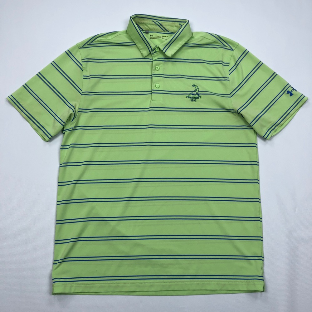 Under Armour Pinehurst 1895 Golf Polo Shirt Mens Large Green Blue Striped